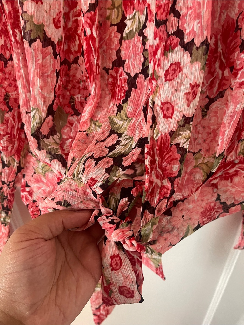 Bardot Remi Floral Smocked High-Neck Blouse Blouse in Pink Gardenia - Picture 11 of 13